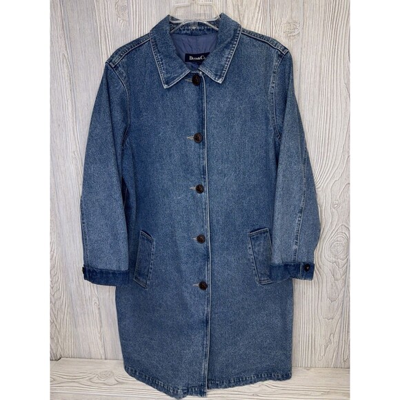 Denim & Co Long Barn Chore Coat Women's Medium, Trench Jean Lined Vintage Y2K - Picture 1 of 13